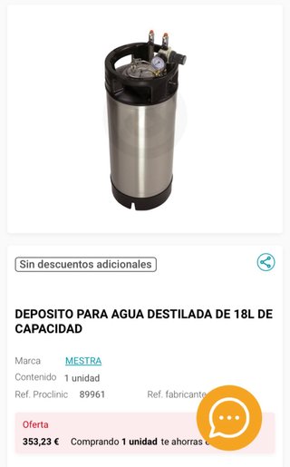 Depósito Agua Destilada para equipos dentales
