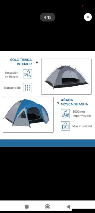 Tienda de campaña azul y gris
