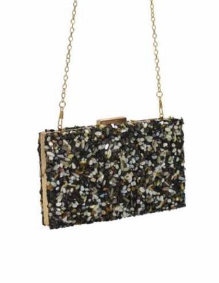 Bolso de fiesta multicolor con cadena dorada
