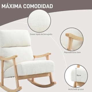 Silla Mecedora Borreguito Lactancia Madera Crema