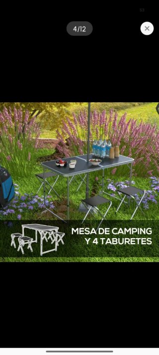 Mesa Camping Plegable + 4 Taburetes