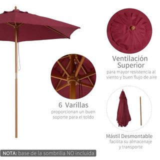 Sombrilla Parasol Madera Ø250 Granate con Polea