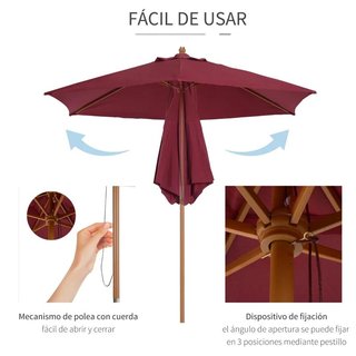 Sombrilla Parasol Madera Ø250 Granate con Polea