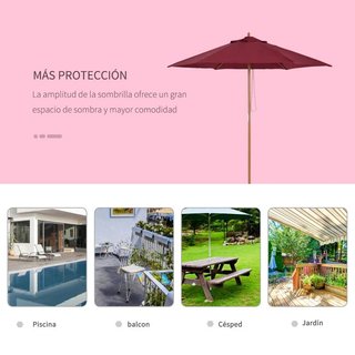 Sombrilla Parasol Madera Ø250 Granate con Polea