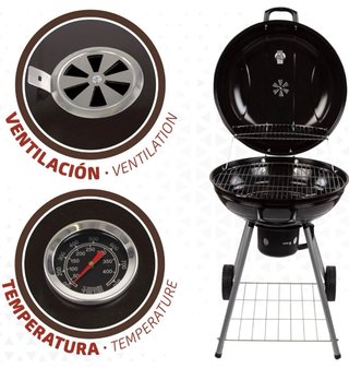 Barbacoa negra con ruedas