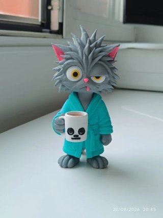 Figura 3D Gato Mañanero con Taza
