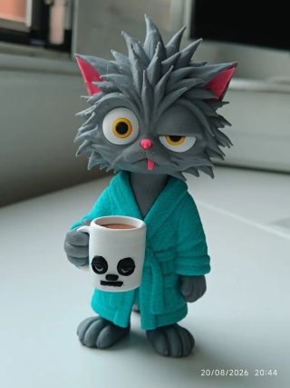 Figura 3D Gato Mañanero con Taza