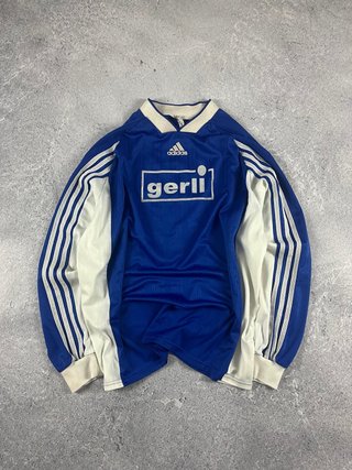 Camiseta Adidas Fútbol #9 Manga Larga Azul Blanca