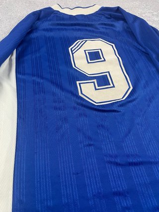 Camiseta Adidas Fútbol #9 Manga Larga Azul Blanca