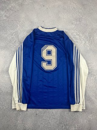 Camiseta Adidas Fútbol #9 Manga Larga Azul Blanca