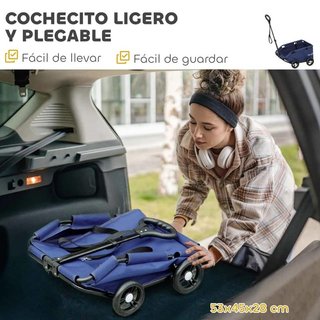 Cochecito Mascotas Barra Ajustable Cojín Azul