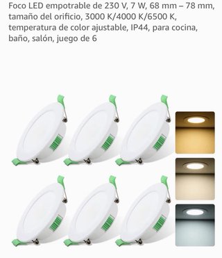 6 Focos LED empotrable 230V7W 3Tonos Luz Ajustable
