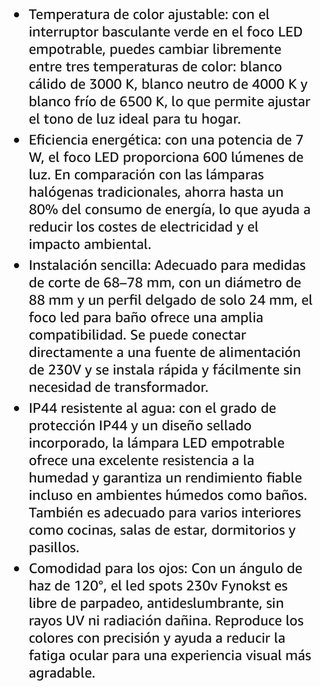 6 Focos LED empotrable 230V7W 3Tonos Luz Ajustable
