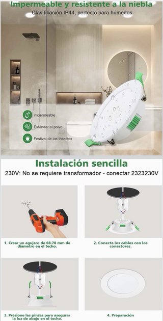 6 Focos LED empotrable 230V7W 3Tonos Luz Ajustable