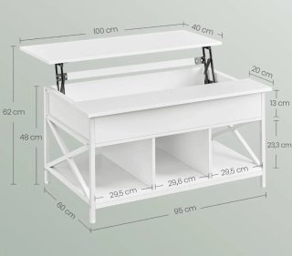 Mesa centro elevable madera blanca montada.
