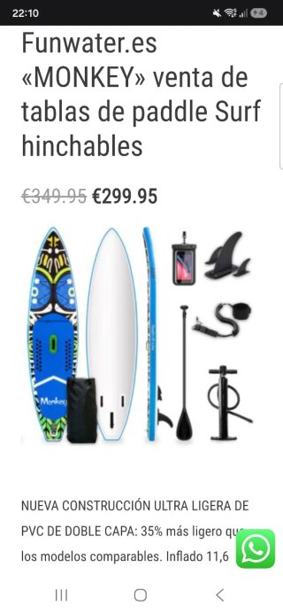 Tabla Paddle Surf Hinchable 180kg Monkey