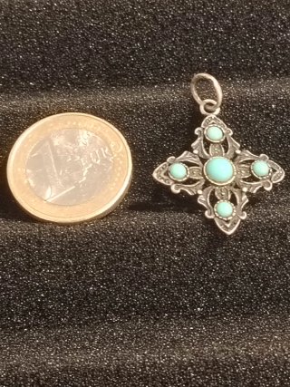 Colgante Cruz Vintage Plata Turquesa