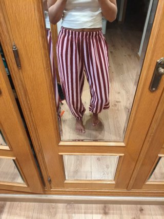 Pantalón bombacho rayas rosa y burdeos