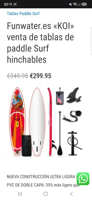 Tabla Paddle Surf Hinchable 165kg KOI