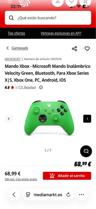 Mando Xbox Velocity Green Bluetooth