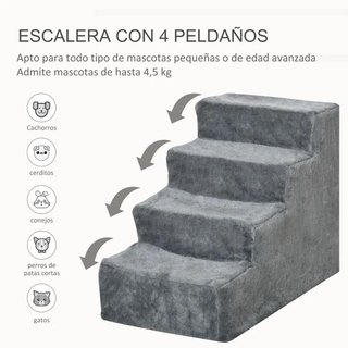Escalera Mascotas 4 Peldaños Funda Lavable Gris