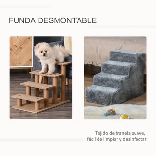Escalera Mascotas 4 Peldaños Funda Lavable Gris