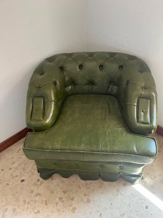 Sofá Chester verde piel x2