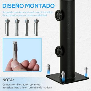 Soporte Parasol Cemento 34/38/48mm Negro Fijo