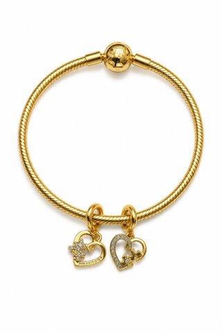 Pulsera Pandora Dorada con charm Corazones 18 cm