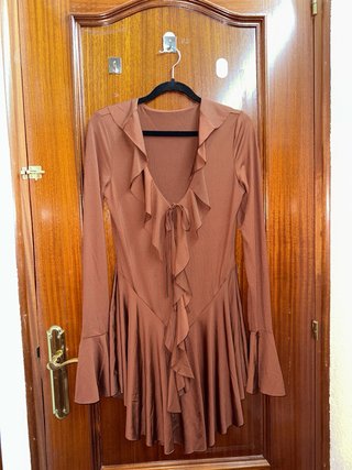 Vestido corto marrón volantes Temu Talla S