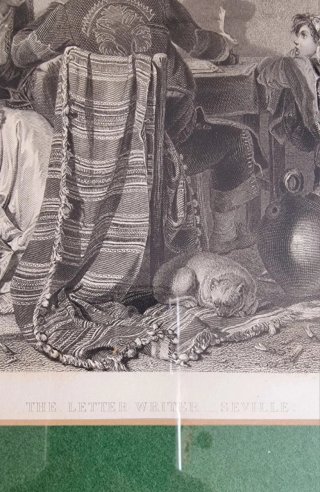 Grabado antiguo siglo XIX The Letter Writer, Sevil