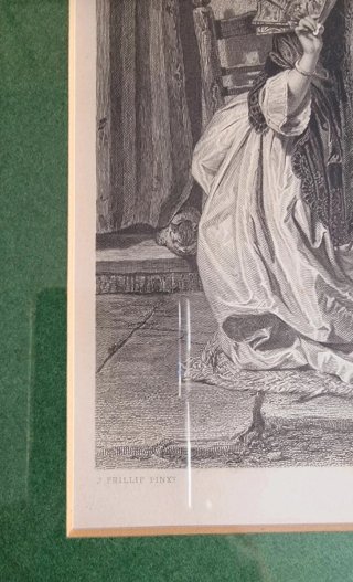 Grabado antiguo siglo XIX The Letter Writer, Sevil