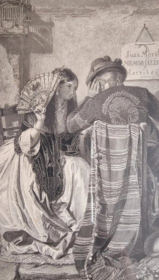 Grabado antiguo siglo XIX The Letter Writer, Sevil