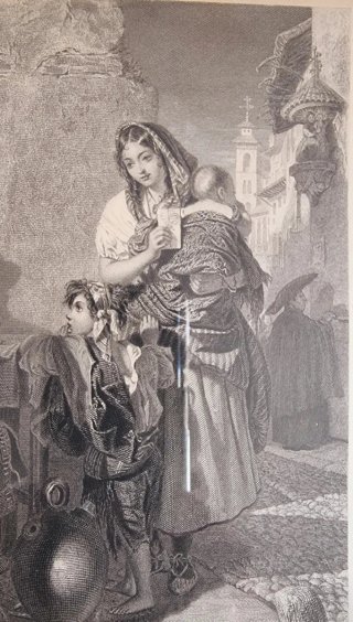 Grabado antiguo siglo XIX The Letter Writer, Sevil