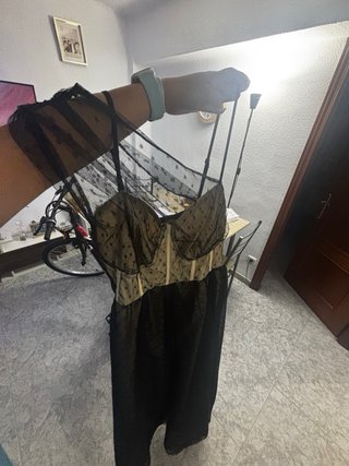 Vestido Negro y Beige con Lunares