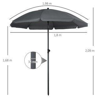 Sombrilla Playa UV50+ Ajustable Ø180 Gris Oscuro