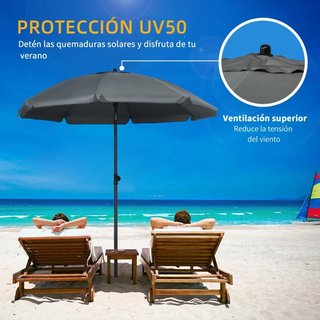 Sombrilla Playa UV50+ Ajustable Ø180 Gris Oscuro