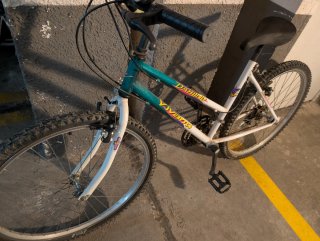 Bicicleta de montaña blanca y verde