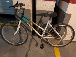 Bicicleta de montaña blanca y verde