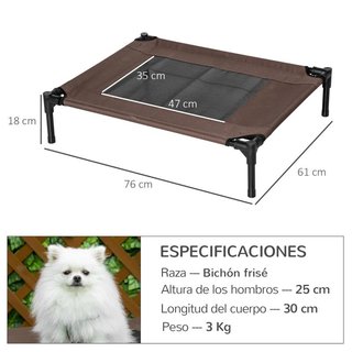 Cama Elevada Perros Gato Transpirable 76x61 Marrón