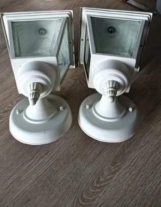 2 Faroles Blancos de Metal y Cristal 26 x 15.50