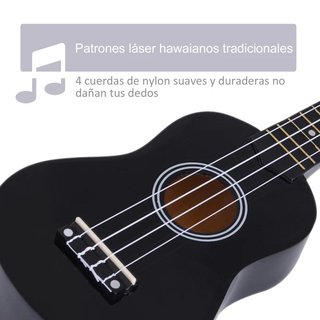 Ukelele Soprano 4 Cuerdas Nylon Ajustable Negro