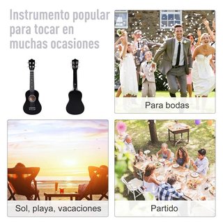 Ukelele Soprano 4 Cuerdas Nylon Ajustable Negro