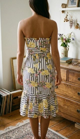 Vestido de fiesta con flores y rayas