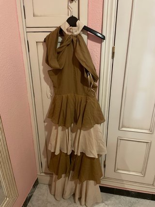 Vestido largo Cossy beige y marrón