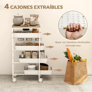Carro Cocina 5 Niveles con Ruedas Cajones Blanco
