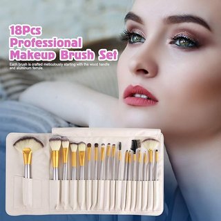 Set 18 Pcs Brochas Maquillaje Beige/Oro