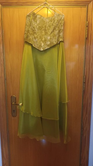 Vestido de fiesta dorado y verde