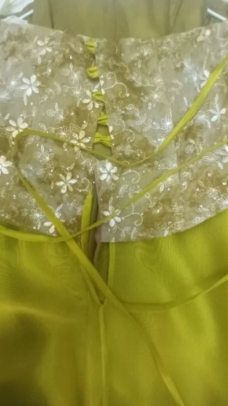 Vestido de fiesta dorado y verde