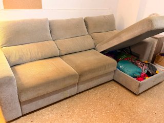 Sofá 3 plazas con chaiselongue abatible